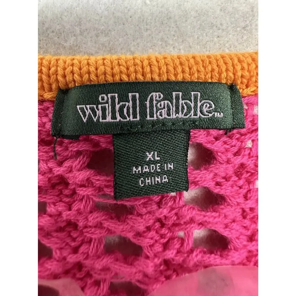 Wild Fable Crochet Y2K Sweater Size XL Open Knit Weave Cotton Striped Bright